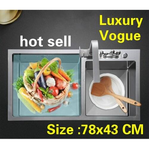 Free shipping Apartment wash vegetables kitchen manual sink double groove 304 stainless steel hot sell vogue 780x430 MM