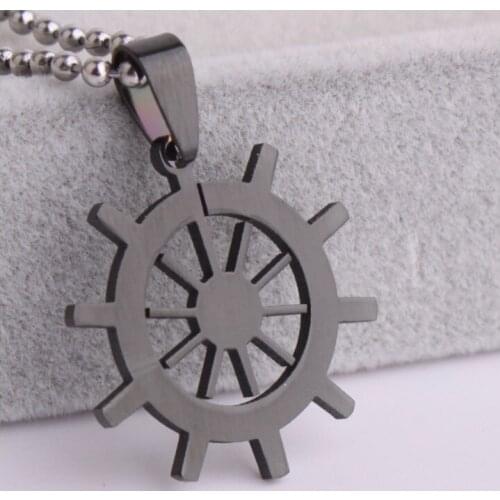 Big rudder small anchor pair love 316L stainless steel pendant necklace