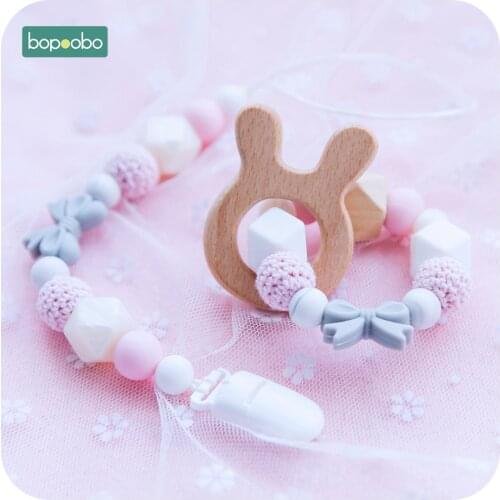 Bopoobo 1pc Baby Rattle Pacifier Clip Food Grade Silicone Beads For Chewable Training Bracelet Baby Silicone Pacifier Chain Set
