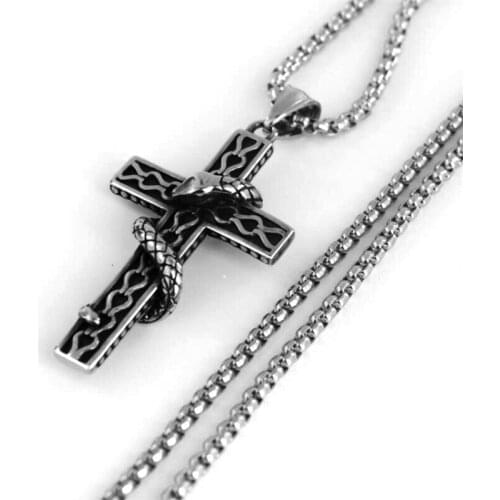 For Men Goth Hip Hop Jewelry Accessories Gift 2021 Punk Snake Cross Pendant Chain Short Long Mens Womens Silver Color Necklace