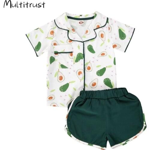 Children Short Sleeve Sleepwear Avocado Fruit Pyjamas Baby Home Suit 2PCS Outfit 2-6Y Kids Infant Baby Boys Girls Pajamas Set