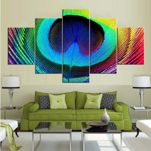 Home Decor 5 Piece HD Rainbow bird feather wallpaper Painting For Living Room Decoration Pictures Wholesale Home Decor