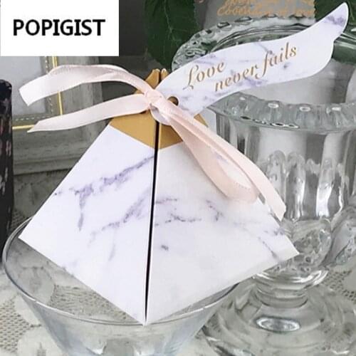 Double-sided print Triangular Pyramid Marble style Candy Box Wedding Favors Party Supplies Bomboniere thanks Gift Chocolate Box