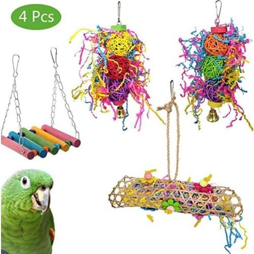 LHXMAS Pet Toy Parrot Chew Toys Bird Toy Brushed Sepak Takraw String Pull Swing 4-Piece Set