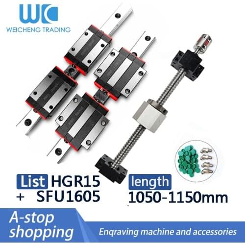 HGR15 linear guide rail+block+ball screw SFU1605 any length+RM1605 support BK/BF12+coupling for motorized linear stage xyz