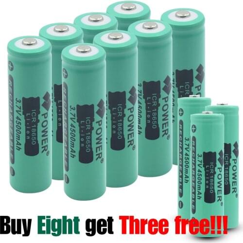 11pcs (Buy 8 Get 3 Free) 18650 Battery Li-ion 4500mAh 3.7V ICR Rechargeable For Headlamp Game Console Lithium High Capacity