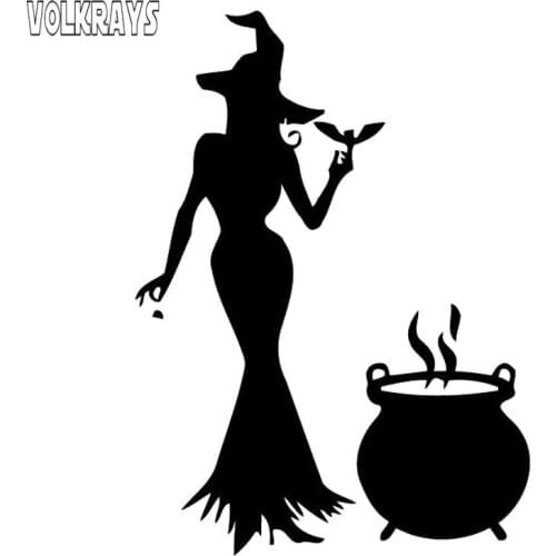 Volkrays Fashion Car Sticker Decor Halloween Witch Car-styling Accessories Reflective Vinyl Decal Black/Silver,9cm*14cm