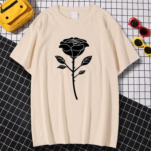 Crewneck Brand Mens T Shirt Spring Summer T-Shirts Beautiful Black Rose Printing Clothes Fashion Comfortable Tees Shirts Man