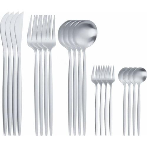 Stainless Steel Cutlery Set Silver Luxury Dinnerware Set Kitchen Tableware Mirror Forks Spoons Knives Set 20Pcs Home Flatware
