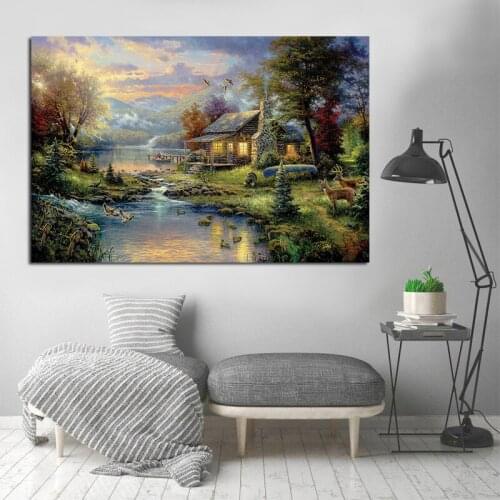Wall Art Nature Modern Landscape Canvas Painting Oil Prints Farmhouse Poster Home Decoration Mountain Lake Art Frameless