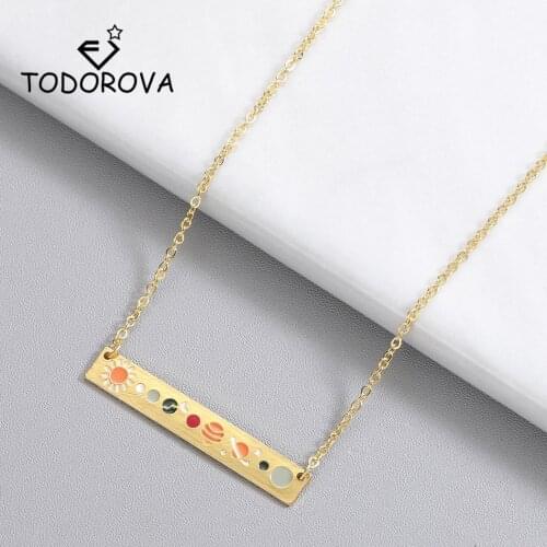 Todorova Astronomy Lunar Moon Phase Pendant Necklace Women Galaxy Jewelry Stainless Steel Choker Chain Bar Necklace Bijoux Femme