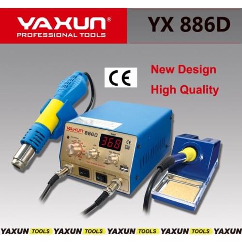 2017 New with 5V,1A USB Output YAXUN 886D 2 in 1 SMD hot air & soldering station,220v /110v BGA rework station Automatic off