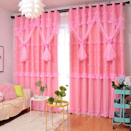 1pcs New Living Room Pastoral Style Blackout Curtains Thickened Full Blackout Wedding Room Bay Window Curtains Finished F8334