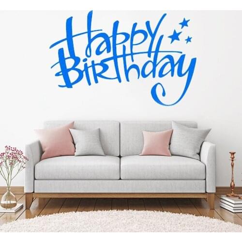Custom wall sticker Happy Birthday Lettering Stars Design Vinyl Sticker kids room decoration Decals Nursery home decor HY170