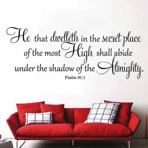 Religious Bible Verse Wall Decals Quotes He That Dwelleth In The Secret Place Vinyl Stickers Psalm 91:1 Livingroom Decor DW11004