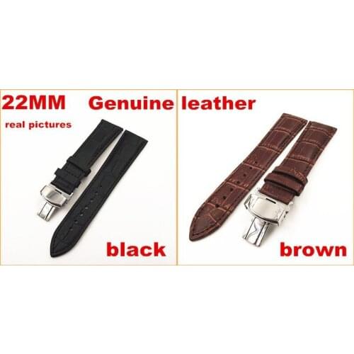 1PCS 22MM genuine leather Watch band watch strap waterproof leather stainless steel buckle - black & brown color available