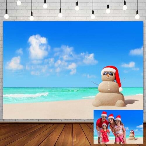 Christmas Backdrops Seaside Beach Snowman XMAS Hat Clouds Family Child Photography Background Photo Studio Decor Props Photozone