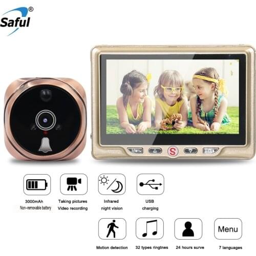 Saful 4.3" Digital Video 3X Zoom Wide Angle Recording Door Viewer Doorbell Peephole Camera Security Free shipping