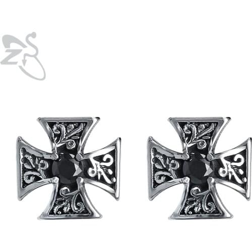ZS Stainless Steel Stud Earrings Cross Jewelry for Men Women Small Hip Hop Earing Punk Style Jewelry Accessories for Biker 2018