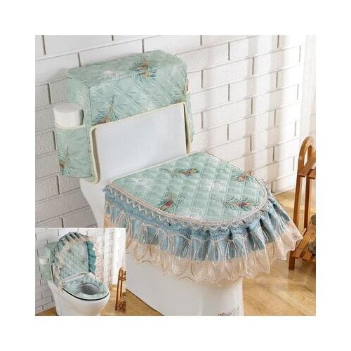 3pcs/Set Lace Toilet Seat Four Seasons Universal With Zipper, Water Tank Storage Cover With Toilet Paper Poket,U-shaped Toilet