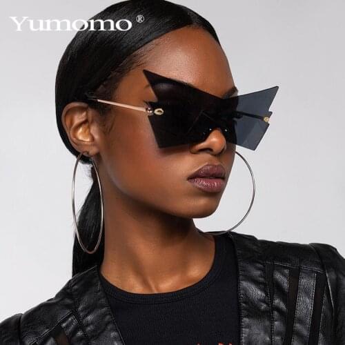 2021 Rimless Overiszed One Piece Butterfly Sunglasses For Women Fashion Brand Design Rhinestone Sun Glasses Female Shades UV400