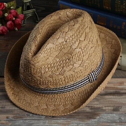 Men Straw Beach Hat Sun Block Sunscreen Summer Hat Handmade Outdoor Panama Hat Party Fedoras Hat Men Jazz Hat Wholesale