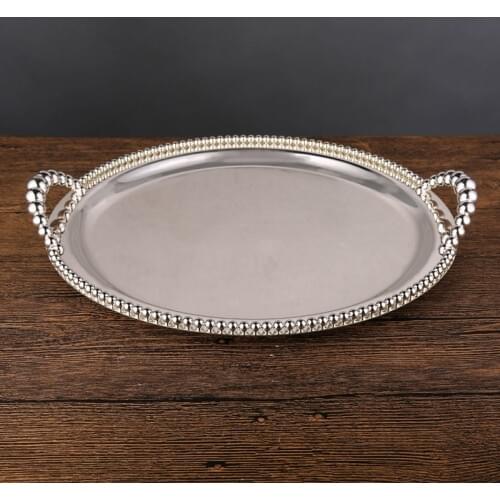 Modern Metal Storage Trays Oval shaped Silver plated Tray Metal Dessert Tray Dessert Dish Plate Decorative Articles wedding 742