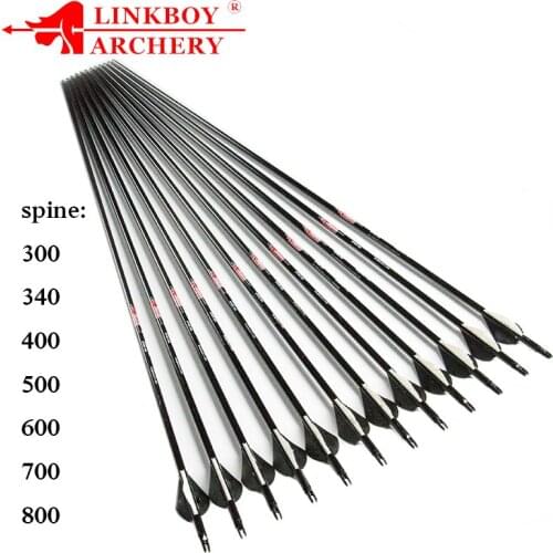 12pcs Linkboy Archery Pure Carbon Arrows ID6.2mm Spine 300 340 400 500 600 700 800 for Compound Bow Hunting Accessories