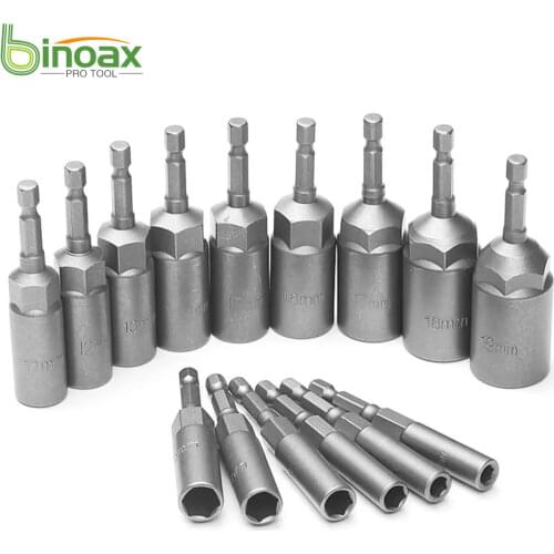 10/15 Pcs 80mm Length Deepen Power Nut Driver Drill Bit Set 5.5-19MM Impact Socket Adapter For Power Tools 6.35MM Hex Shank