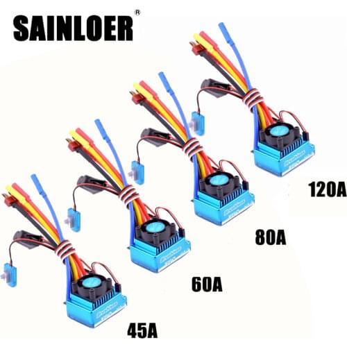 SAINLOER Waterproof 45A 60A 80A 120A CES Brushless Senseless Speed Controller for 1/10, 1/12 Car RC Crawler RC Boat Part