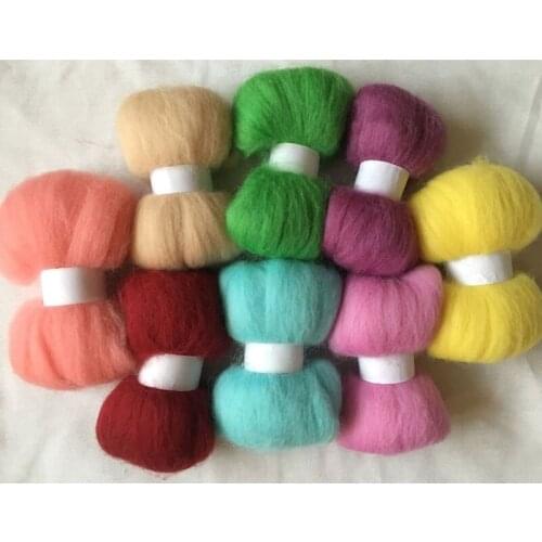 WFPFBEC DIY 70s 100% wool fiber mixture 8colors 10g/bag wool for needle felting handle tools set wool roving 80g
