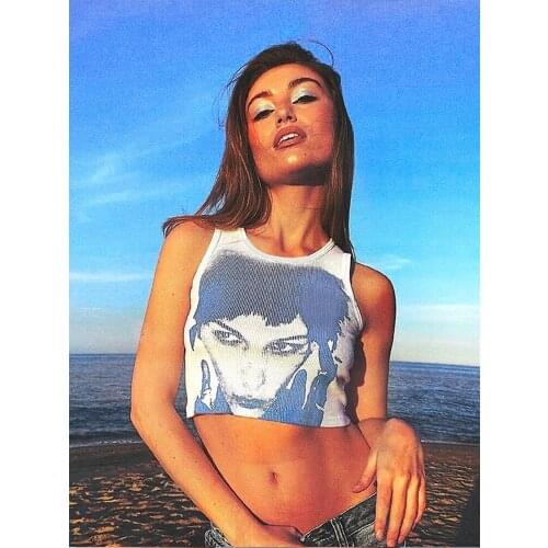 Casual Abstract human head Tank Tops Women Stretchy 2021 Summer Ribber Solid Vest Y2k Shirts Female Off Shoulder Sexy Crop Tops