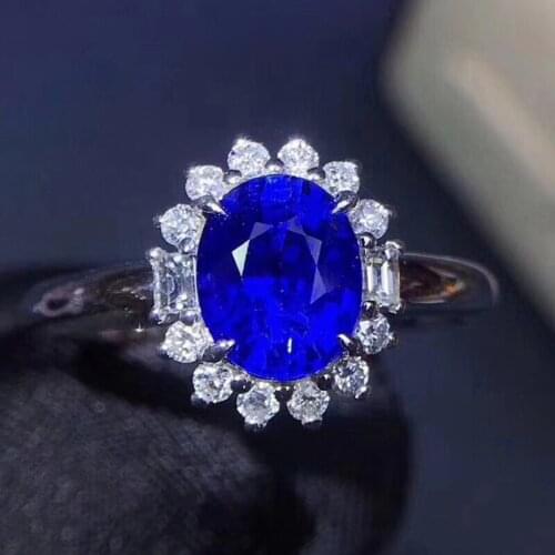 Blue sapphire ring Per jewelry 925 sterling silver 8*10mm 3.2ct gemstone Fine jewelry Women rings J2120311