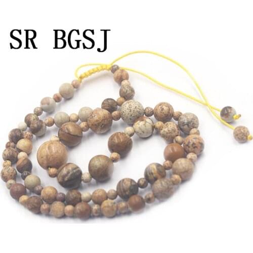 Free Shipping SR 4-12mm Picture Jasper Graduated Natural Gemstone Genuine Stone Adjustable Women Necklace 18"