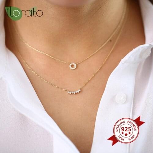 925 Sterling Silver Cubic Zirconia Necklace Geometric CZ Crystal Necklace for Women Bridesmaid Gift Jewelry