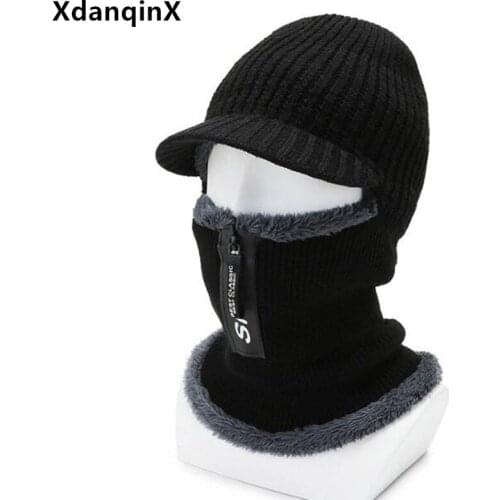 XdanqinX Winter Warm Beanies For Men And Women Thick Velvet Warm Knitted Woolen Hat Cold-proof Neck Guard Hooded Earmuffs Hats