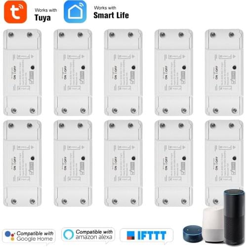 10Pcs Wifi Smart Switch For Amazon Alexa Google Home Timer 10A/2200W Wireless Remote Switch APP Control Smart Automation Module