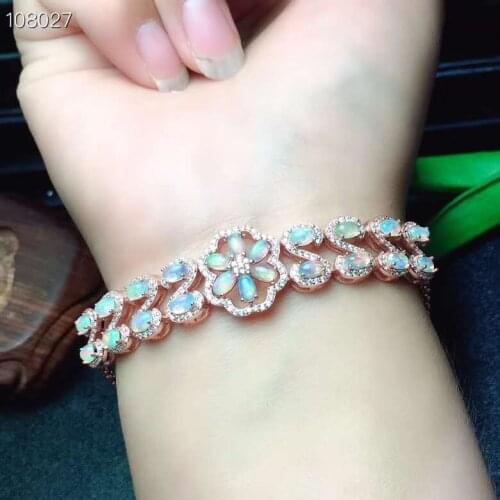 100% Natural And Real Opal bracelet Solid S925 Sterling Silver For Women Colour Gem Stone Rings Fine Jewelry