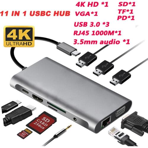 USB HUB Docking Station Type C Adapter USB 3.0 4K HDMI-compatible VGA RJ45 10 in 1 Converter for Macbook Pro Hub Thunderbolt 3
