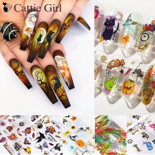 20Sheets Halloween Nail Foils Pumpkin Transfer Paper Bat Nail Art Stickers Stripe DIY Manicure Set Decals Nails Decoration