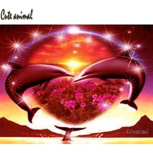 5D Diamond Painting Full Round Dolphin couple love dream art Diamond Mosaic Diamond Painting Cross Stitch Embroidery Home Decor