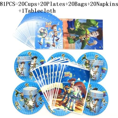 81Pcs Toy Story Birthday Party Decorations Supplies Paper Plates Cups Napkins Gift Bag Tablecloth Baby Girls Birthday Party Sets