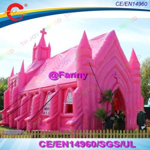 Free sea shipping to port only/12x8m giant outdoor pink inflatable Christian church,large inflatable chapel, inflatable temple
