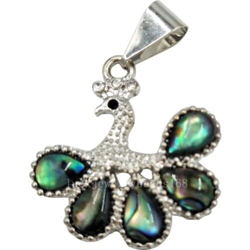 Free Shipping Women Fashion Jewelry 30x31mm Beatiful New Zealand Ablone Shell Art Peacock Pendant Bead 1pcs C6181