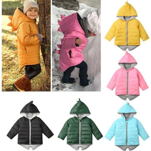 1-7T Kids Toddler Baby Girl Boy Hoodie Zipper Winter Thick Coat Warm Jacket 3D Dinosaur Outwear Coats Jackets