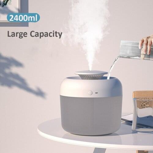Large Capacity Home Air Humidifier 2400ml Ultrasonic Cool Mist Maker Fogger with LED Light Lamp Aroma Diffuser USB Humidificador