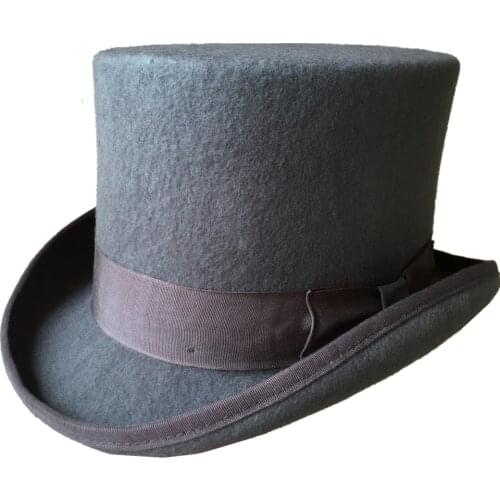 13.5cm 5 1/4" Gray Woo Felt Low Short Top Hat / Wedding Fashion Top Cylinder Hat/ Chimney Pot Hat