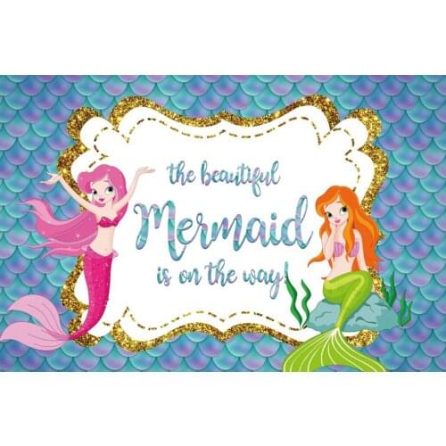 Beautiful Mermaid on The Way Background Blue Pink Fish Scale Background Holiday Party Photography Home Decoration Background