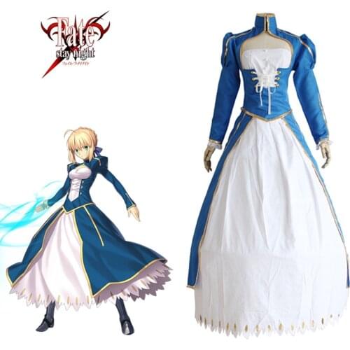 Saber Blue Dress Cosplay Fate Stay Night Fate Zero U.B.W-TE Japanese Anime Women Halloween Arturia Pendragon Costume