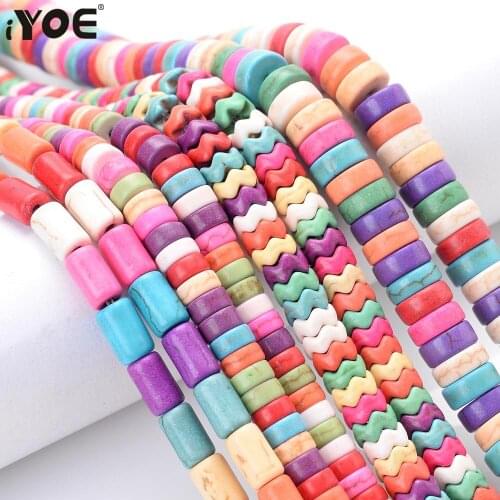 IYOE 6/8mm Geometric Shape Turquoises Stone Beads Flat Round Spacer Beads For Jewelry Making Earring Bracelet Anklet Accessories